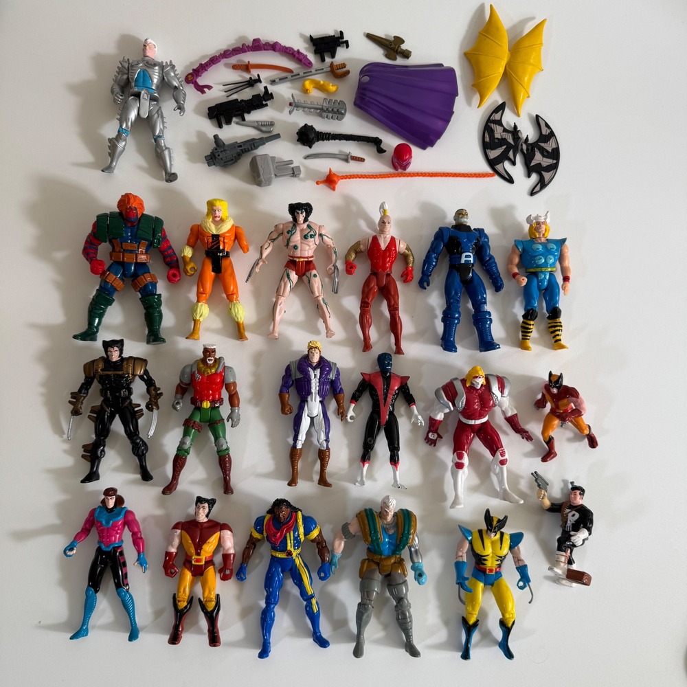 Vtg Marvel Action Figure Lot X Men Wolverine Gambit Cable Punisher Accessories